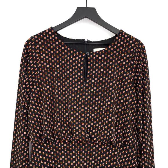 LOFT Long Sleeve Keyhole Neck Mini Dress Black Pink Yellow 4 - Picture 2 of 8